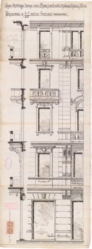 Particolare facciata - progetto edilizio casa Anfosso/Bonicelli (ASCT, PE I cat. 1909/561)