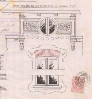 Particolare facciata - progetto edilizio casa Graziano/Mollino (ASCT, PE I cat. 1904/406)