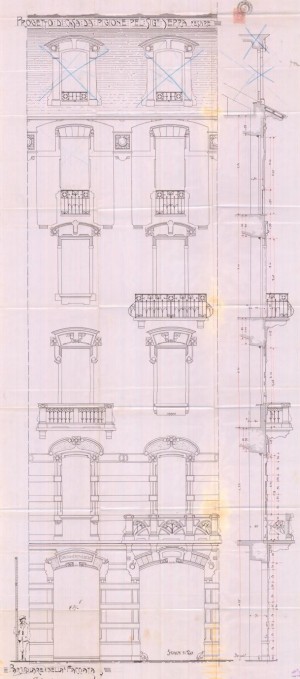 Particolare facciata - progetto edilizio casa Serra/Bonicelli (ASCT, PE I cat. 1901/439)