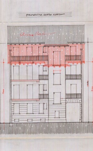 Facciata su cortile interno - progetto edilizio casa Bonetto/Frapolli (ASCT, PE I cat. 1913/526)