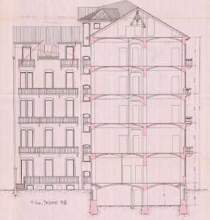 Sezione AB - progetto edilizio casa Boggio/Mollino (ASCT, PE I cat. 1910/126)