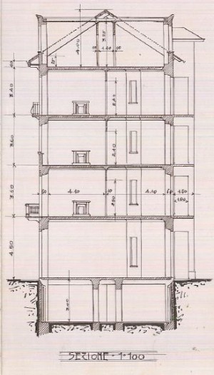 Sezione - progetto edilizio casa Audino/Fenoglio (ASCT, PE I cat. 1910/352)