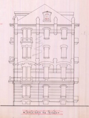 Facciata verso via privata - progetto edilizio casa Sogno/Gussoni (ASCT, PE I cat. 1911/62)