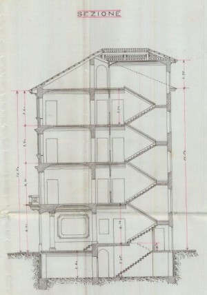 Sezione - progetto edilizio casa Arnò/Velati-Bellini (ASCT, PE I cat. 1905/360)