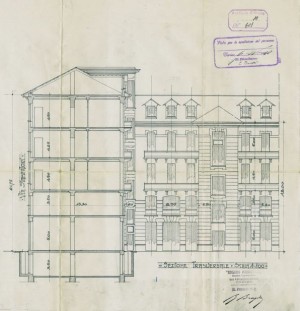 Sezione trasversale - progetto edilizio casa Società Edilizia Piemontese/Fenoglio (ASCT, PE I cat. 1910/301)