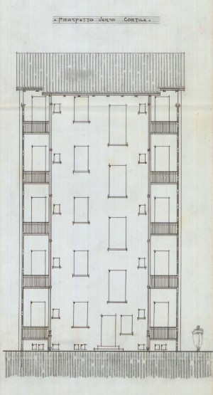 Facciata su cortile interno - progetto edilizio casa Rasetti/Frapolli (ASCT, PE I cat. 1913/96)