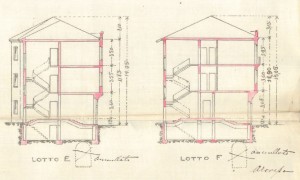 Sezione lotti E, F - progetto edilizio casa Frapolli/Torasso (ASCT, PE I cat. 1912/1137)