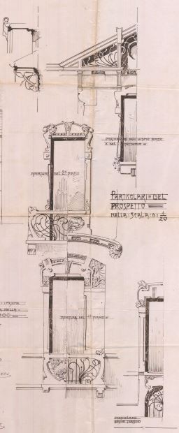Particolari facciata - progetto edilizio Besozzi/Bonicelli (ASCT, PE I cat. 1909/189)