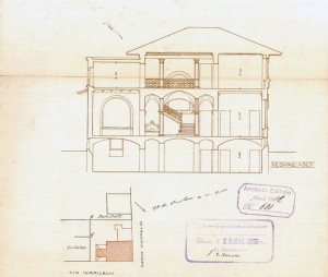 Sezione ABCD - progetto edilizio casa Chiapasco/Ballatore (ASCT, PE I cat. 1912/500).