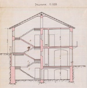 Sezione - progetto edilizio varianti a progetto di fabbricato industriale Saroglia/Mollino (ASCT, PE I cat. 1909/115)
