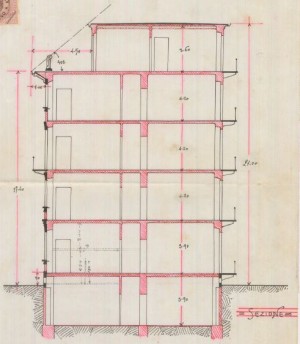 Sezione - progetto edilizio casa Carrera/Gussoni (ASCT, PE I cat. 1912/51)