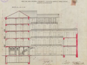 Sezione trasversale CD - progetto edilizio casa Rachetti/Santonè (ASCT, PE I cat. 1902/3)