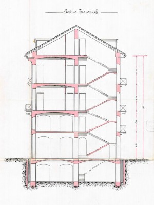 Sezione frontale - progetto edilizio palazzina De Maria/Ceradini (ASCT, PE I cat. 1900/162)