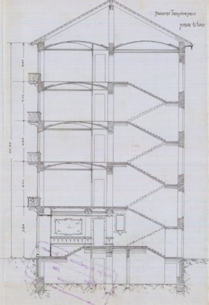 Sezione trasversale - progetto edilizio casa Malcotti/Mollino (ASCT, PE I cat. 1902/180)