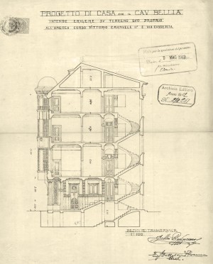 Sezione trasversale-progetto edilizio casa Bellia/Ballatore di Rosanna (ASCT, PE I cat. 1912/261)