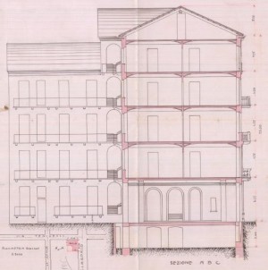 Sezione - progetto edilizio casa Basso/Saccarelli (ASCT, PE I cat. 1909/341)