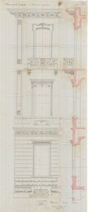 Particolare della facciata - progetto edilizio casa Losio (ASCT, PE I cat. 1902/181)
