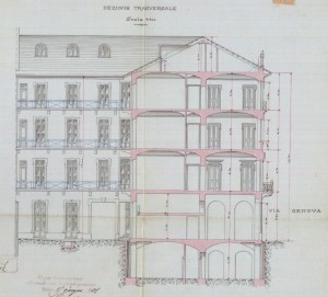 Sezione trasversale - progetto edilizio casa Florio/Velati Bellini - Riccio (ASCT, PE I cat. 1901/102)

