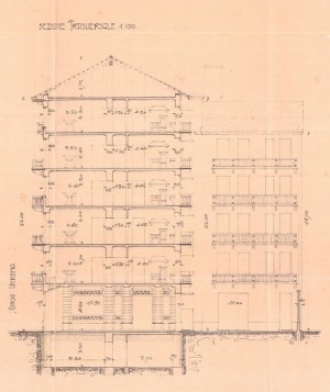 Sezione trasversale - progetto edilizio casa Noro/Fenoglio (ASCT, PE I cat. 1909/954)