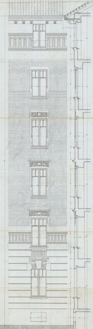 Particolare facciata - progetto edilizio casa Aliberti/Frapolli (ASCT, PE I cat. 1912/653)