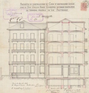 Sezione trasversale - progetto edilizio casa Dellanoce/Santonè (ASCT, PE I cat. 1903/170)