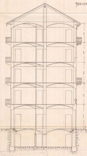 Sezione - progetto edilizio casa Delmastro/Mollino (ASCT, PE I cat. 1905/445)