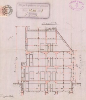Sezione laterale - progetto edilizio palazzina Pola/Gribodo (ASCT, PE I cat. 1908/98)
