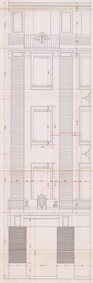 Particolare facciata - progetto edilizio casa Garelli/Hendel (ASCT, PE I cat. 1909/465)