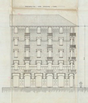 Facciata su via Nizza - progetto edilizio casa Nicolis/Frapolli (ASCT, PE I cat. 1912/269)