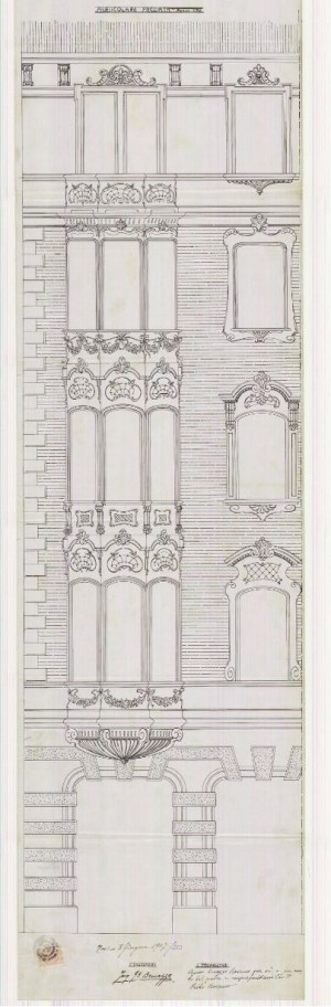 Particolare facciata-progetto edilizio casa Ravano/Benazzo (ASCT PE I cat. 1907/213)