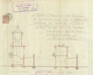 Sezione AB e CD - progetto edilizio casa Battista/Gussoni (ASCT, PE I cat. 1914/494)