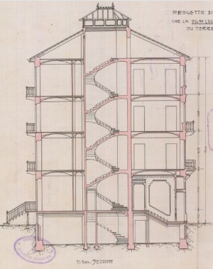 Sezione - progetto edilizio casa Gandi-Boffa/Mollino (ASCT, PE I cat. 1910/929)