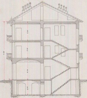 Sezione trasversale - prospetto edilizio casa Colongo/Vandone (ASCT, PE I cat. 1904/85)