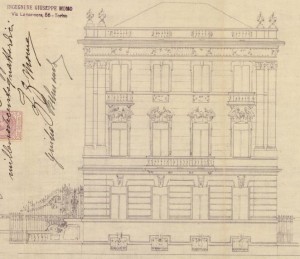 Facciata laterale - progetto edilizio Belmondo/Momo (ASCT, PE I cat. 1914/478)