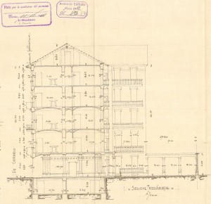 Sezione trasversale - progetto edilizio casa Remi/Fenoglio (ASCT, PE I cat. 1910/494)
