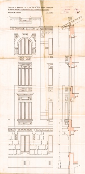 Particolare facciata via Massena-progetto edilizio casa Minetti (ASCT, PE I cat. 1911/586)