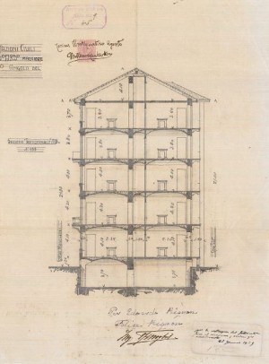 Sezione trasversale AB - progetto edilizio casa Rignon/Fenoglio (ASCT, PE I cat. 1909/45)