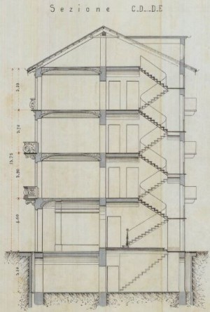 Sezione CD DE - progetto edilizio casa Saccareli/Saccarelli (ASCT, PE I cat. 1901/187)