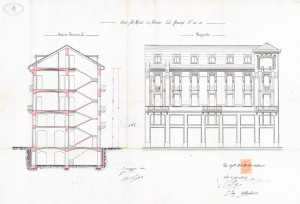 Prospetto e sezione frontale - progetto edilizio palazzina De Maria/Ceradini (ASCT, PE I cat. 1900/162)