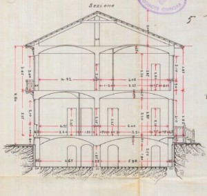 Sezione trasversale - progetto edilizio casa Società Cooperativa per Abitazioni Civili/Gribodo (ASCT, PE I cat. 1906/5)