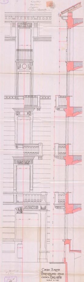 Particolare decorazione - progetto edilizio casa Basso/Saccarelli (ASCT, PE I cat. 1909/341)