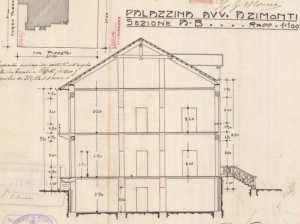 Sezione AB - progetto edilizio casa Azimonti/Momo (ASCT, PE I cat. 1911/916)