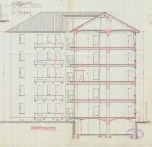 Sezione AB verso via Duchessa Jolanda - progetto edilizio casa Carrera/Gussoni (ASCT, PE I cat. 1912/157)