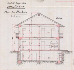 Sezione trasversale - progetto edilizio casa Marchisio/Gribodo (ASCT, PE I cat. 1906/39)
