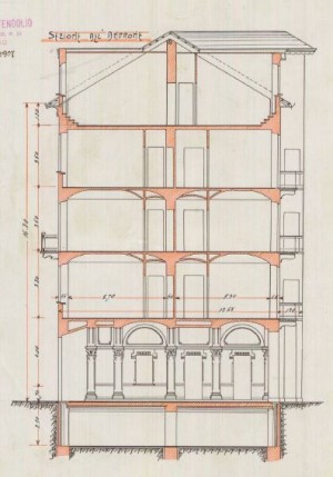 Sezione all'androne - progetto edilizio casa Caro/Fenoglio (ASCT, PE I cat. 1907/268)