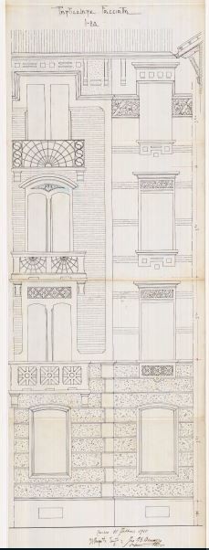 Particolare facciata - progetto edilizio casa Benazzo (ASCT, PE I cat. 1911/159)