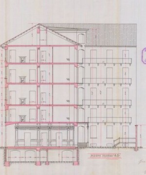 Sezione AB - progetto edilizio casa Costa/Fenoglio (ASCT, PE I cat. 1906/172)