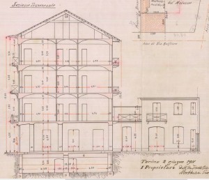 Sezione trasversale - progetto edilizio casa Audiberti/Gribodo (ASCT, PE I cat. 1911/691)

