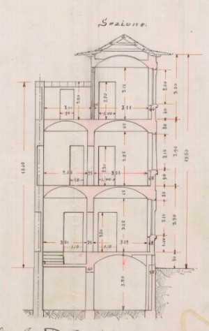 Sezione trasversale - progetto edilizio casa Bodsatra-Casalone/Gribodo (ASCT, PE I cat. 1911/819)
