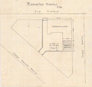 Planimetria generale - progetto edilizio ampliamento casa Toesca/Mollino (ASCT, PE I cat. 417)